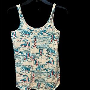 Lilly Pulitzer Sz Medium Tabbie Tank Top Shirt Pink Blue Lighthouses Cotton Blnd